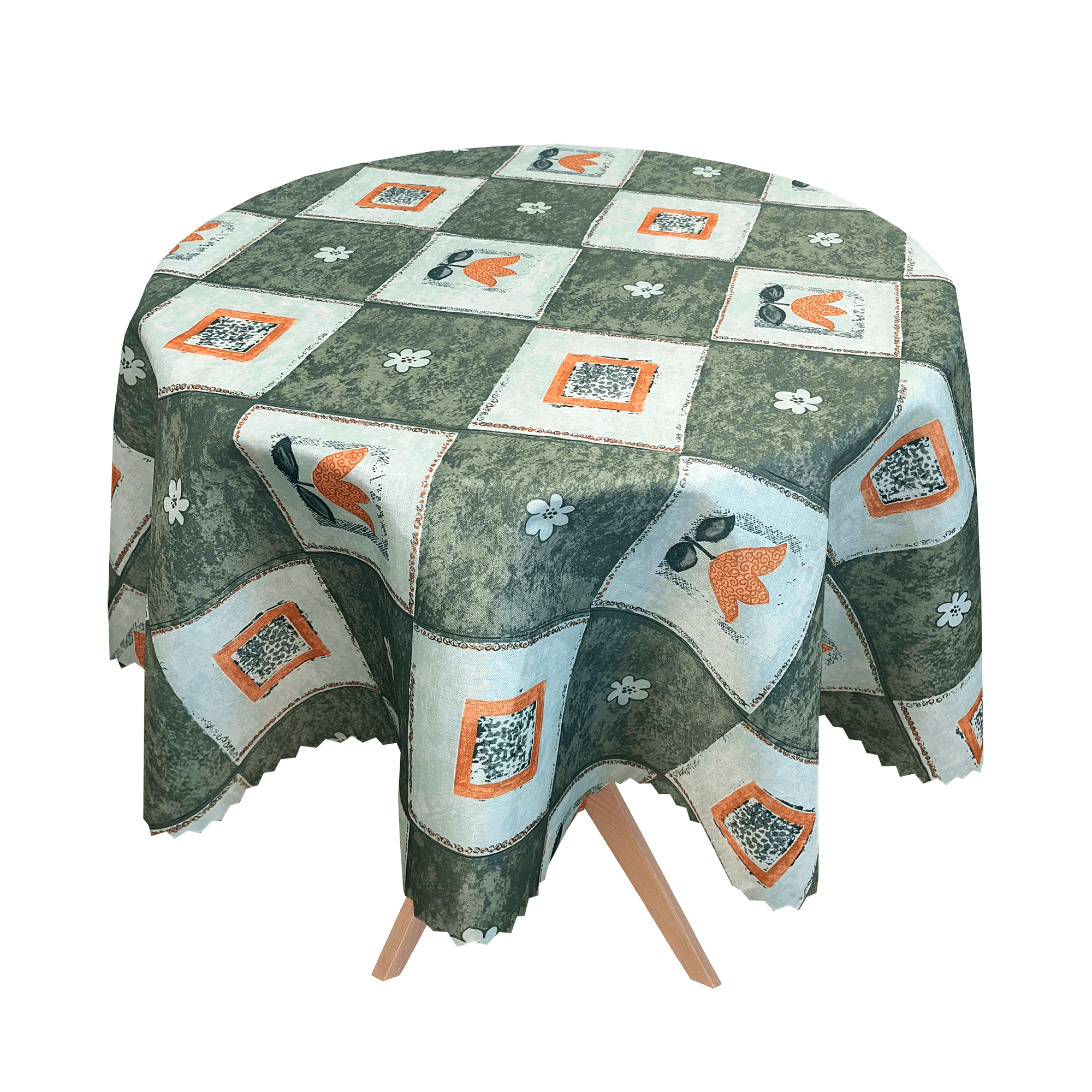 Obrus plamoodporny drukowany zielony kwiaty koło 160 cm 